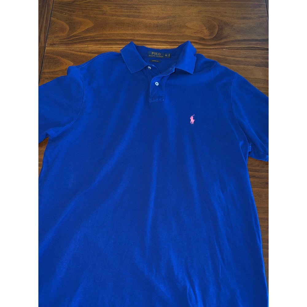 Polo Ralph Lauren Mens XL Royal Blue Pink Pony Custom Fit Short Sleeve Shirt